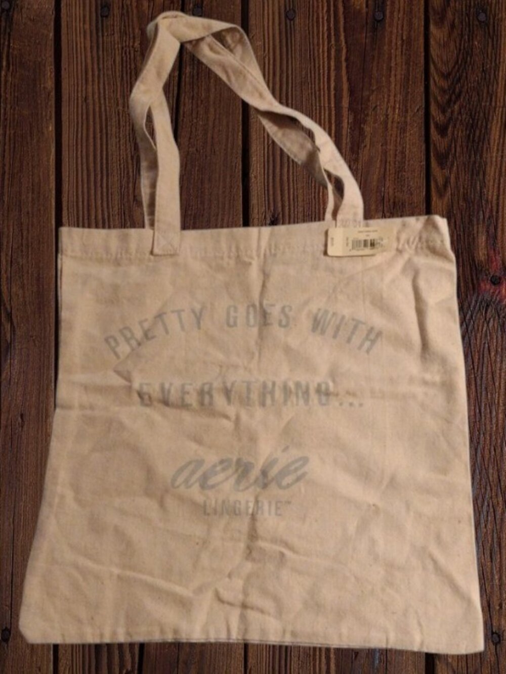 NWT Aerie Light Beige Canvas Tote with Logo "Pretty Goes with Everything"